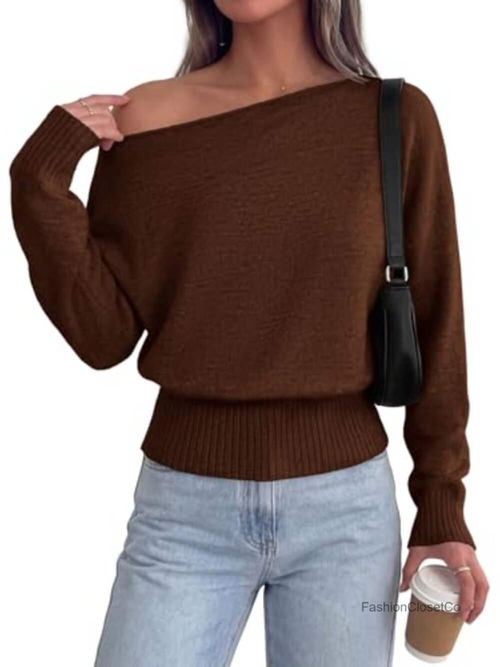PRETTYGARDEN Womens Off The Shoulder Sweater Asymmetric Neck Batwing Sleeve